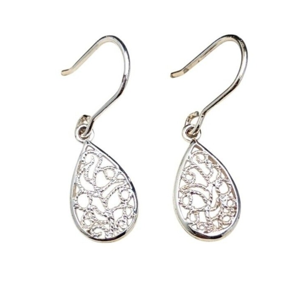 925 SU CN Sterling Silver Filigree Teardrop Dangle Earrings
